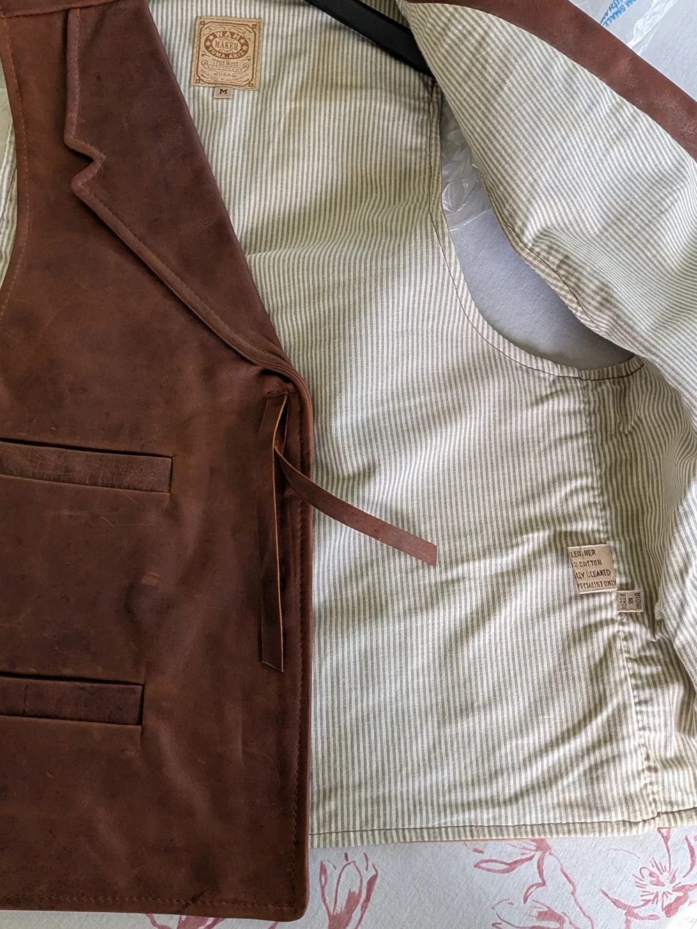 Wah Maker NWOT Leather Canvas Frontier Western Vest Mens Medium - Picture 5 of 5